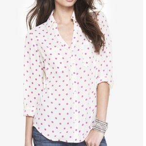 Express Portofino Pink Polka Dot ButtonDown Blouse